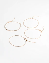 Rose Gold Diamante Twist Bracelet & Anklet 4-Pack Set