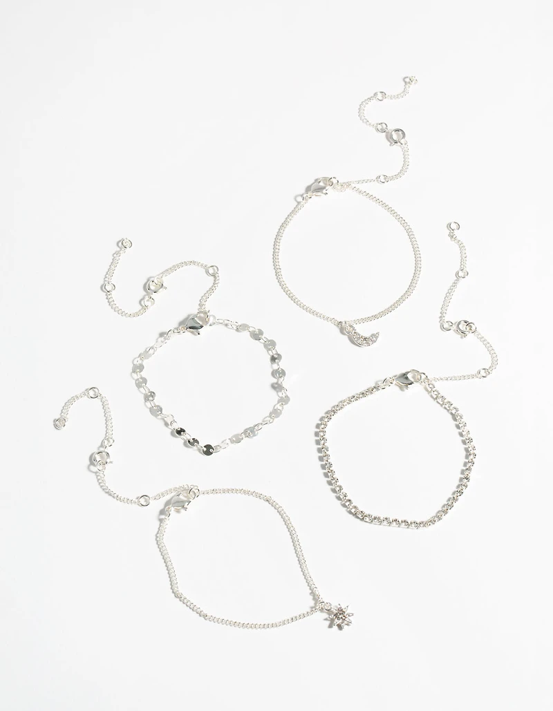 Silver 4-Pack Celestial Charm Bracelet