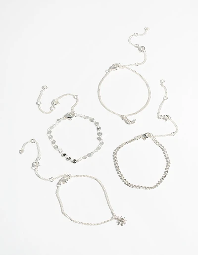 Silver 4-Pack Celestial Charm Bracelet