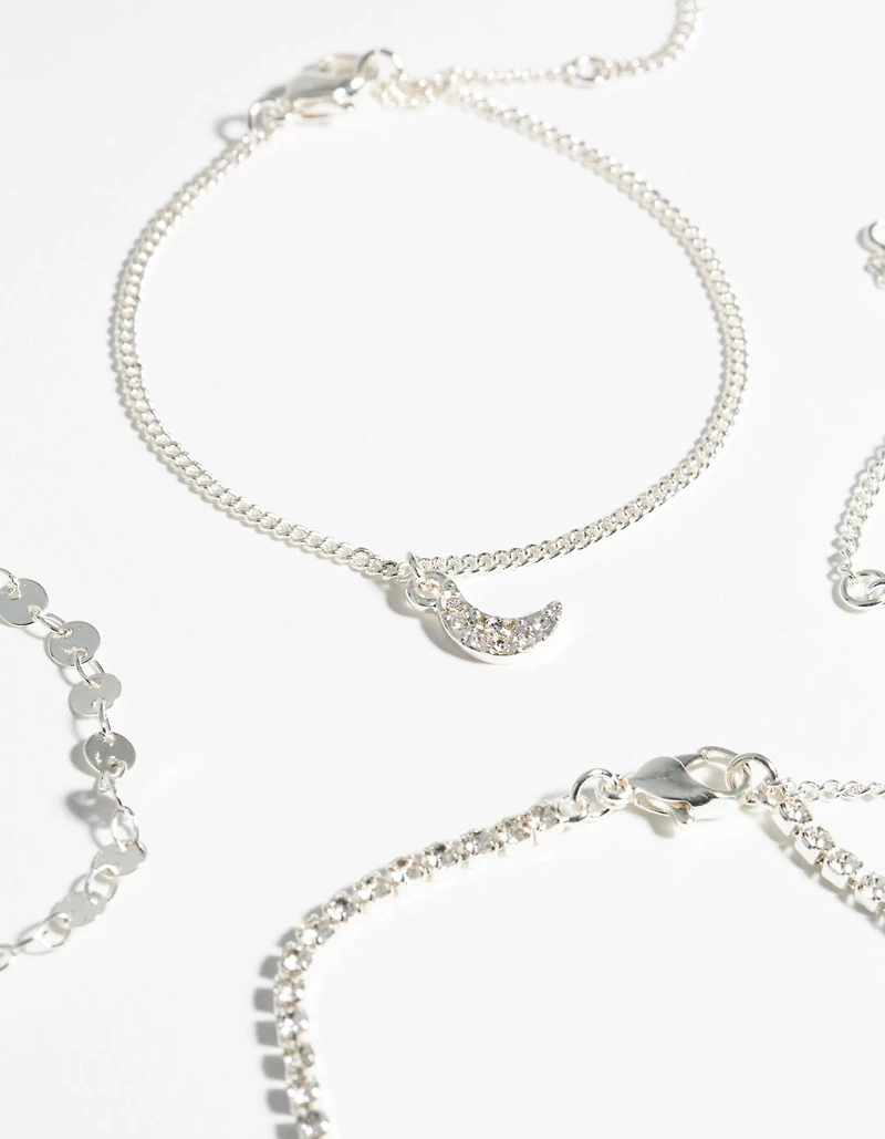 Silver 4-Pack Celestial Charm Bracelet