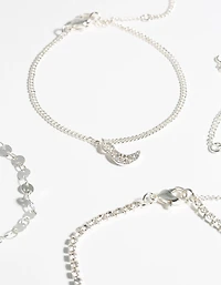 Silver 4-Pack Celestial Charm Bracelet