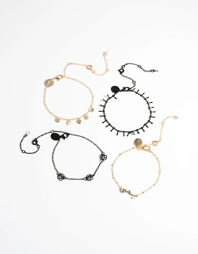 Matte Roses Bracelet & Anklet 4-Pack Set