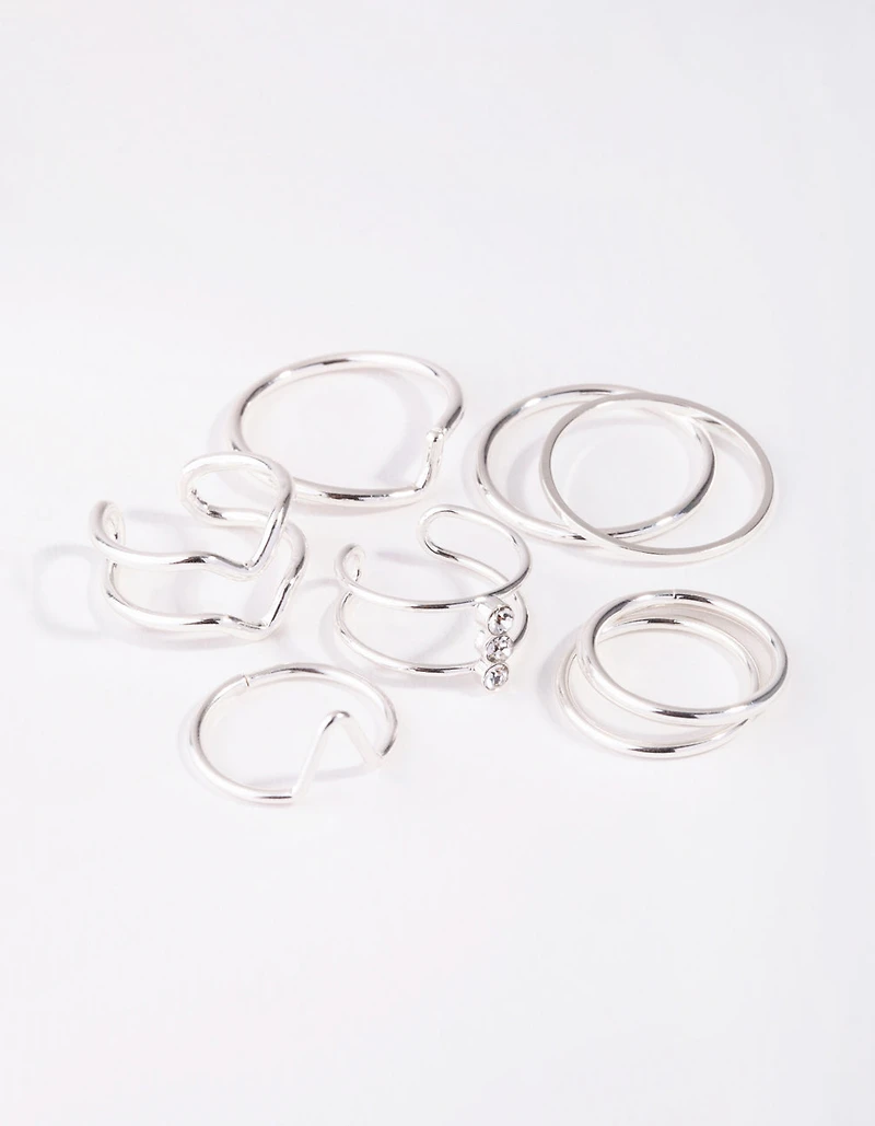 Silver Multi Band 8-Pack Rings