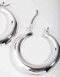 Silver Basic Smooth Hoop Earrings