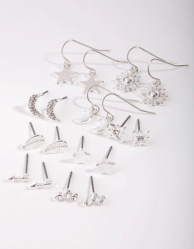 Silver Star & Moon Mix 9-Pack Earring