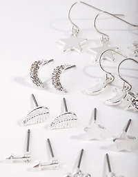 Silver Star & Moon Mix 9-Pack Earring