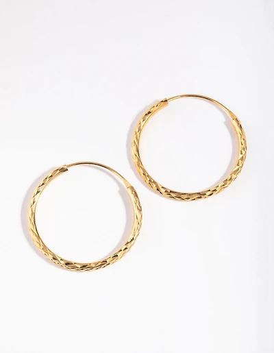 Gold Plated Sterling Silver 25mm Diamond Cut Hoop Earrings