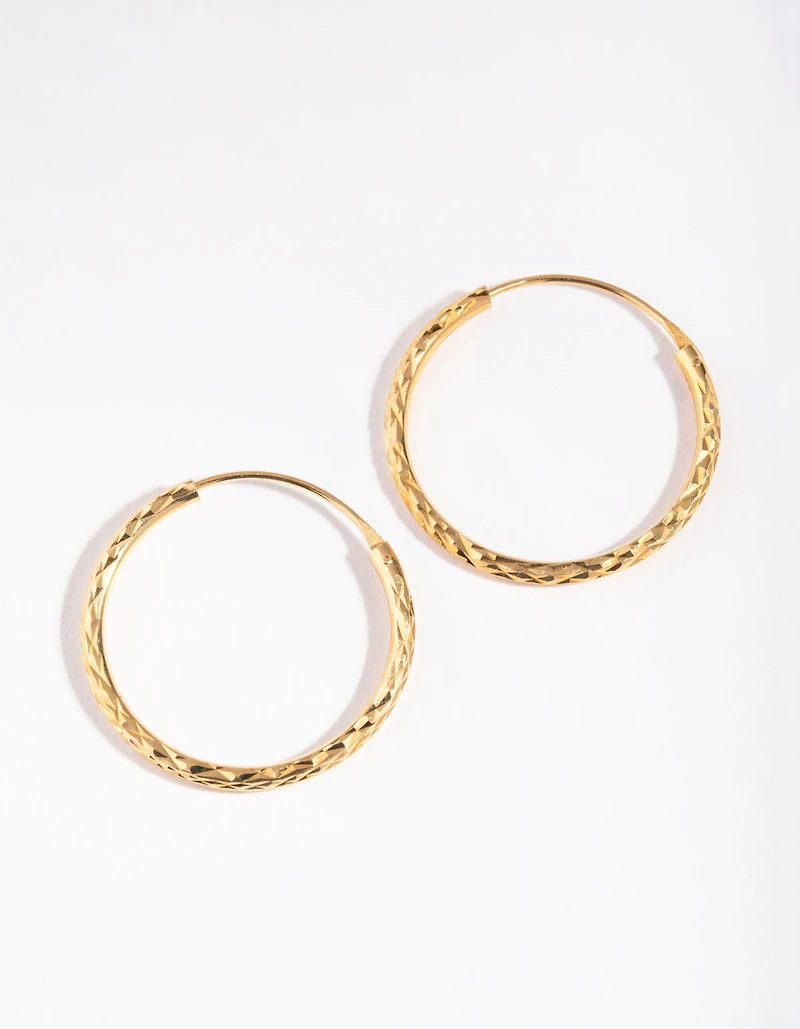 Boucles d’oreilles à arceaux en argent sterling plaqué or de 25 mm taille diamant