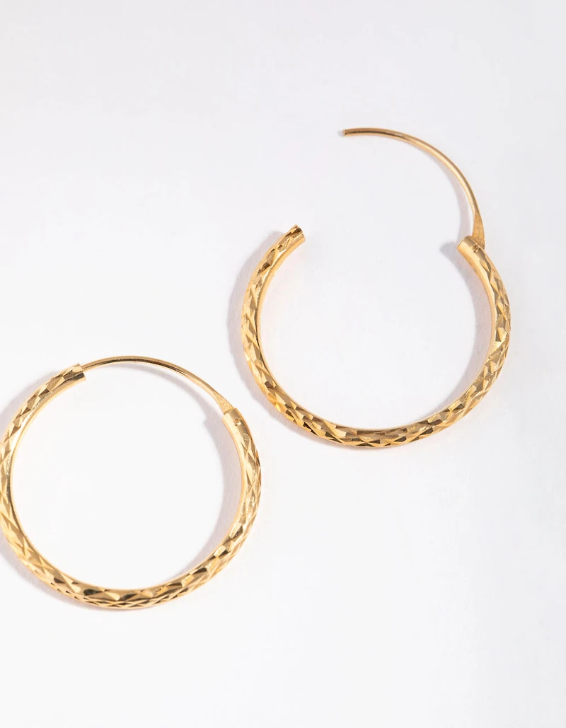 Gold Plated Sterling Silver 25mm Diamond Cut Hoop Earrings