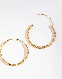 Gold Plated Sterling Silver 25mm Diamond Cut Hoop Earrings