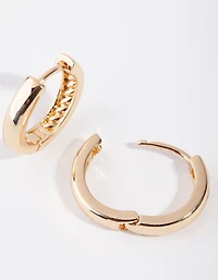 Gold Medium Plain Round Huggie Earrings