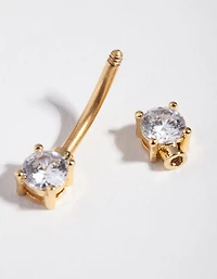Titanium Gold Double Cubic Zirconia Square Belly Ring