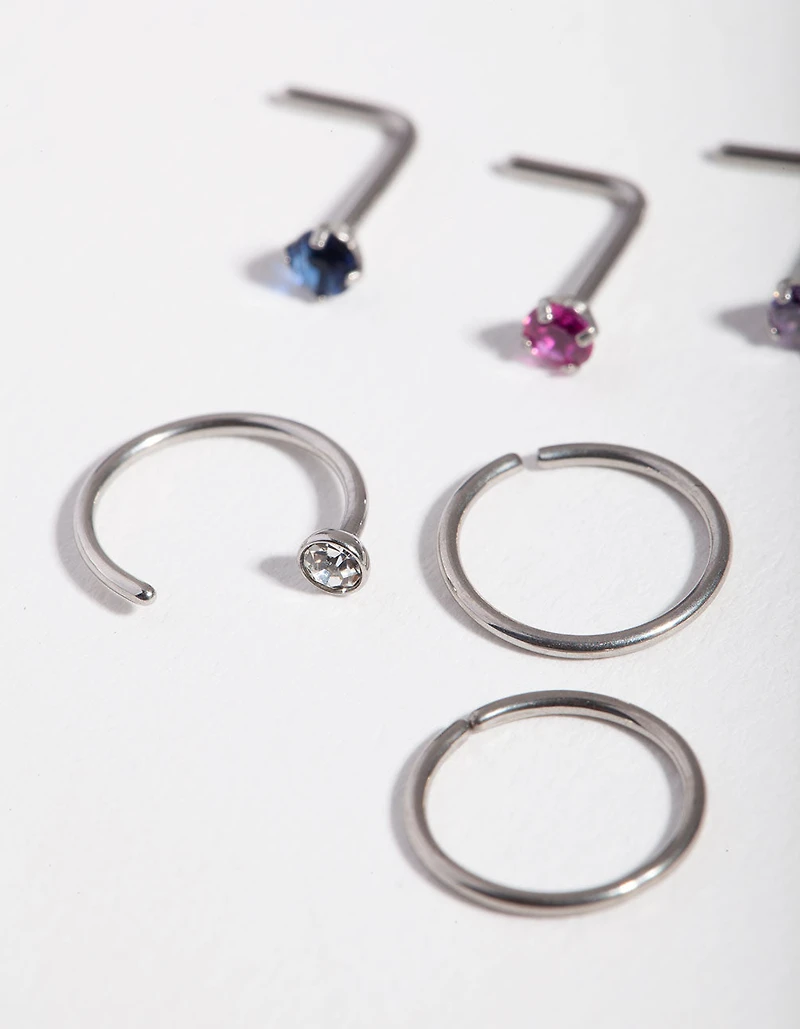 Surgical Steel Diamante Nose Piercing 6-Pack