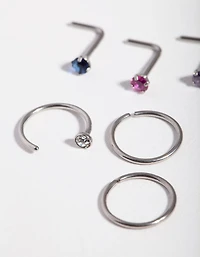 Surgical Steel Diamante Nose Piercing 6-Pack
