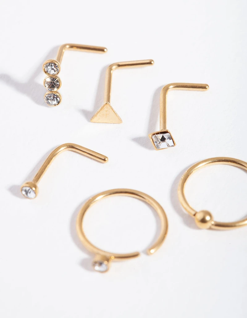 Gold Geometric Diamante Nose 6-Pack