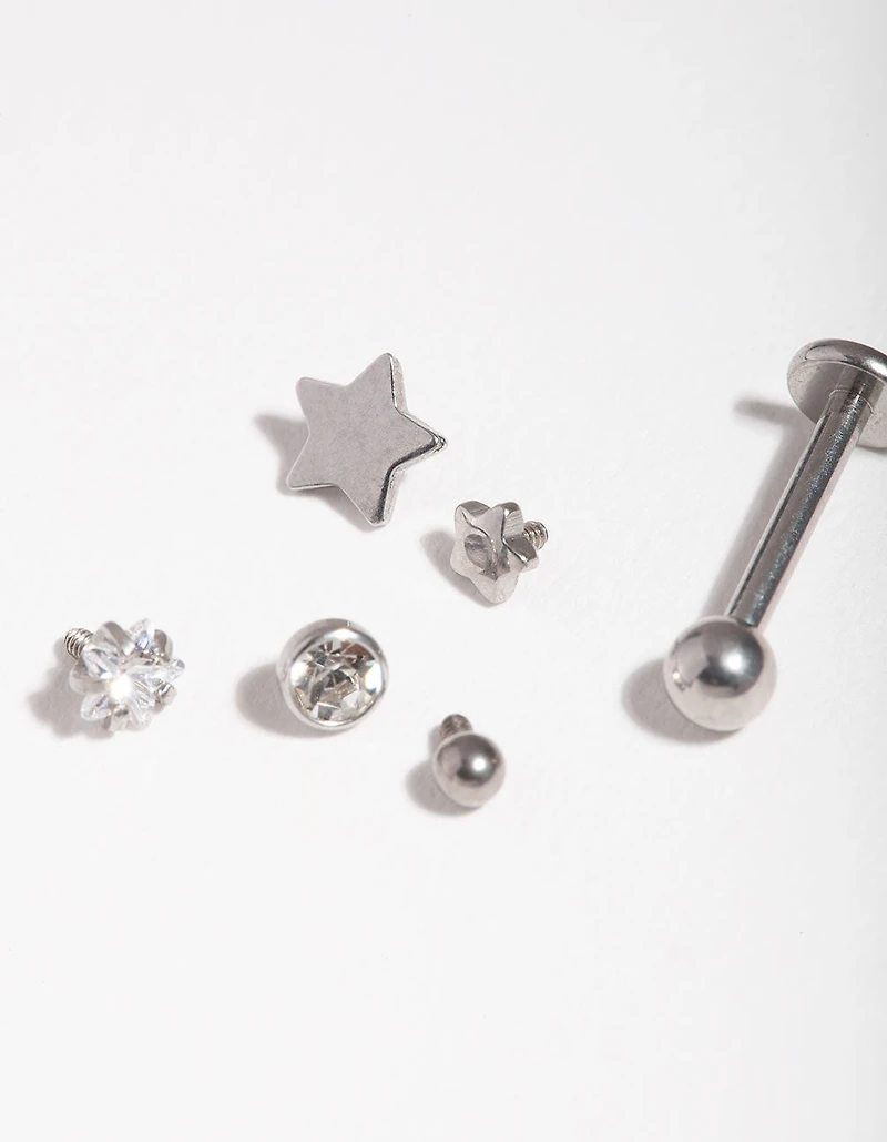 Surgical Steel Diamante Star Flat Back 6-Pack