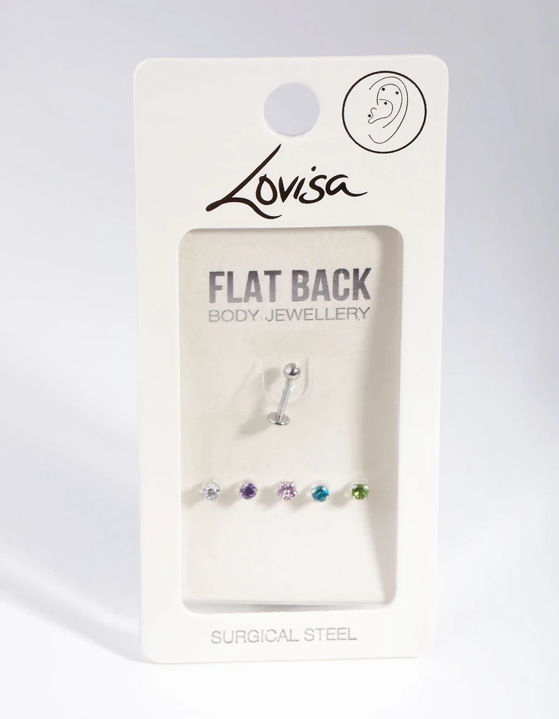 Surgical Steel Cubic Zircona Flower Flat Back 6-Pack