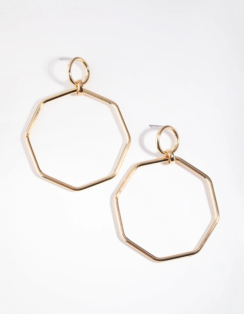 Boucles d’oreilles pendantes en or octogonal