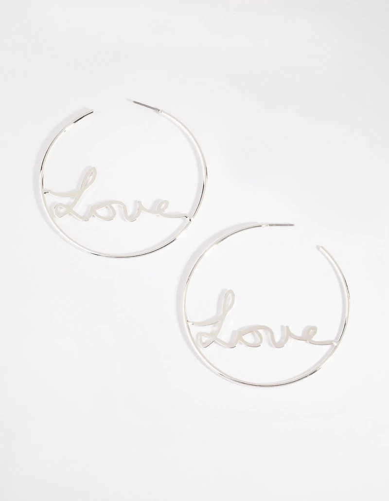 Silver Extra Large Love Hoop Earrings