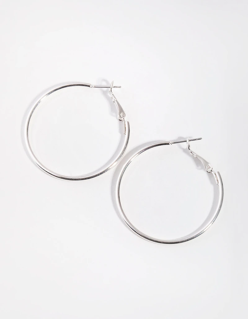 Silver Fine Medium Hoop Earrings