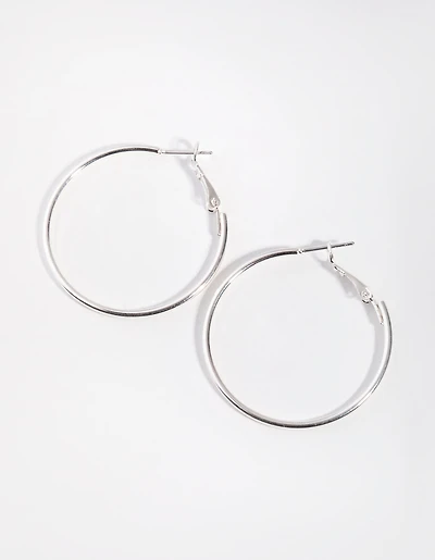 Silver Fine Medium Hoop Earrings