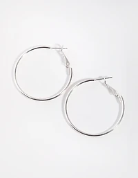 Silver Fine Medium Hoop Earrings