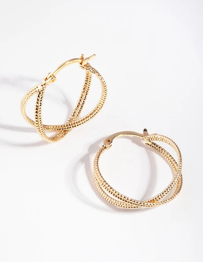 Gold Stipple Double Hoop Earrings