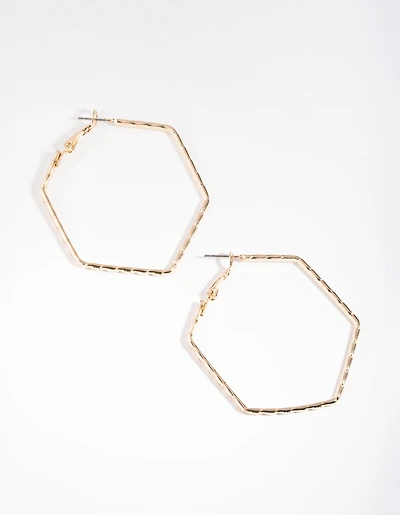 Gold Hexagon Hoop Earrings