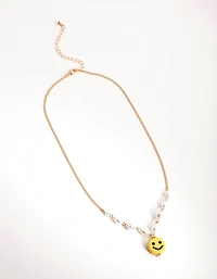 Gold Smiley Pearl Necklace