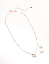 Rose Gold Pink Pearl Earring & Necklace Pack