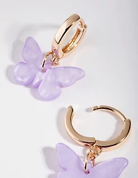 Gold Acrylic Butterfly Hoop Earrings