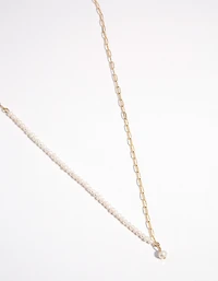 Gold Plated Half Pearl Necklace