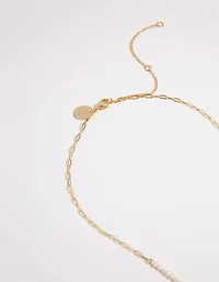 Gold Plated Half Pearl Necklace