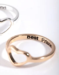 Mixed Metal Cut Out Heart Ring Set