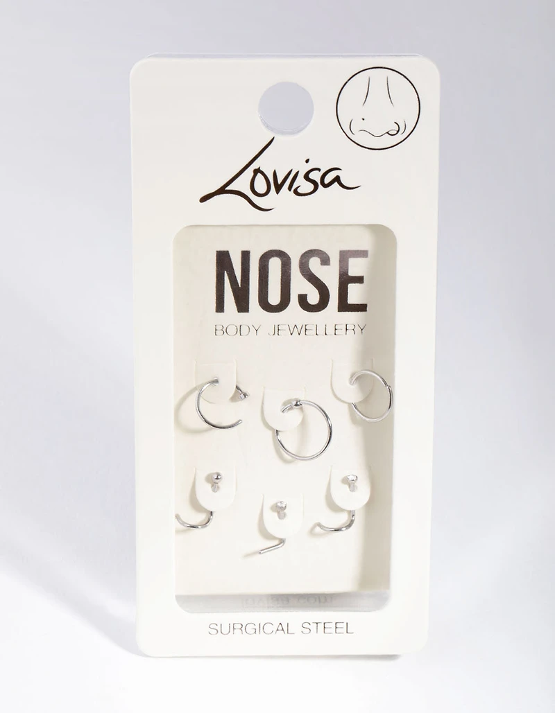 Surgical Steel Classic Mixed Nose Piercing 6-Pack