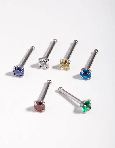 Surgical Steel Diamante Nose Stud 6-Pack