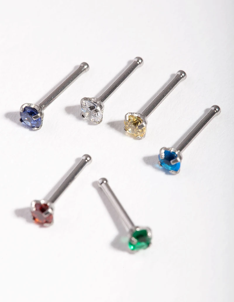 Surgical Steel Diamante Nose Stud 6-Pack