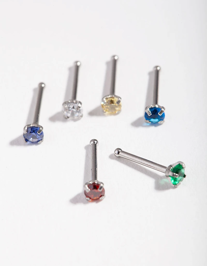 Surgical Steel Diamante Nose Stud 6-Pack