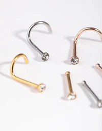 Mixed Metals Diamante Nose Stud 6-Pack