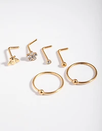 Gold Surgical Steel Flower & Bee Nose Stud 6-Pack
