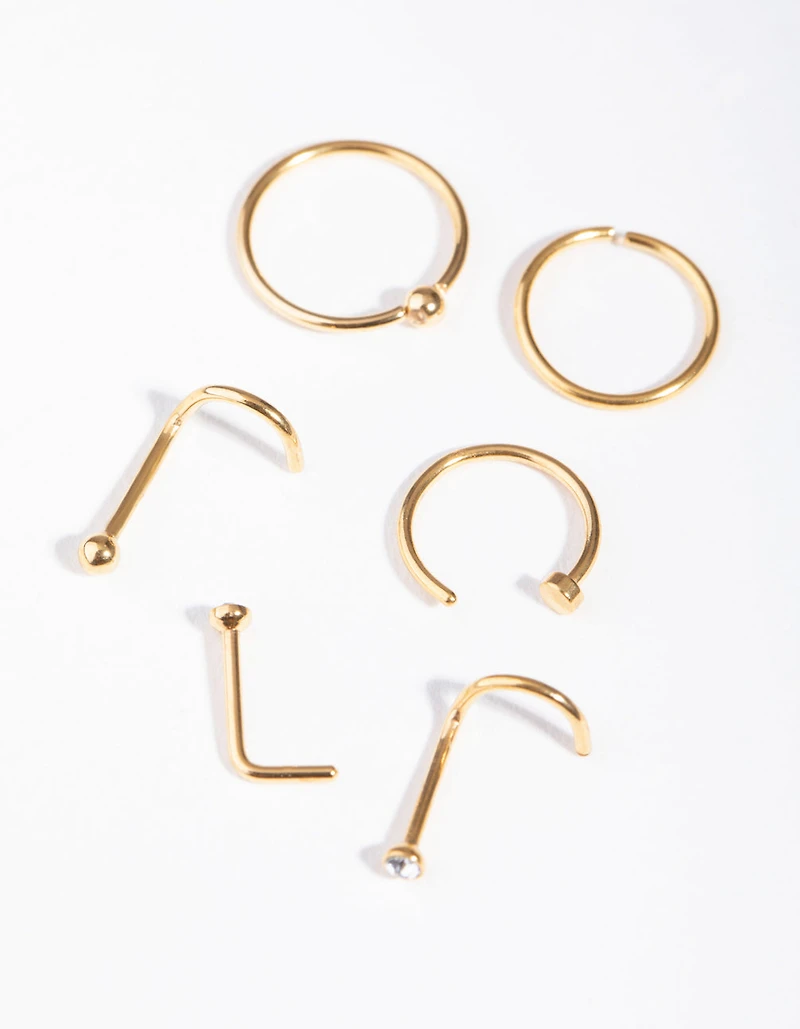 Gold Classic Mixed Nose Ring 6-Pack
