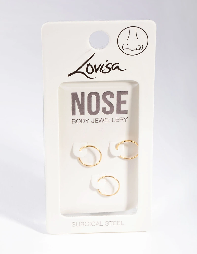 Gold Plain Nose Ring Pack