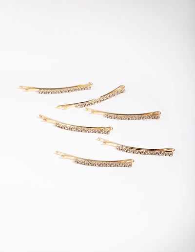 Gold Fine Diamante 6-Pack Bobby Pin