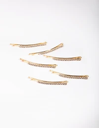 Gold Fine Diamante 6-Pack Bobby Pin