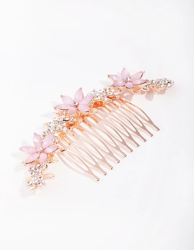Rose Gold Simple Diamante Flower Comb