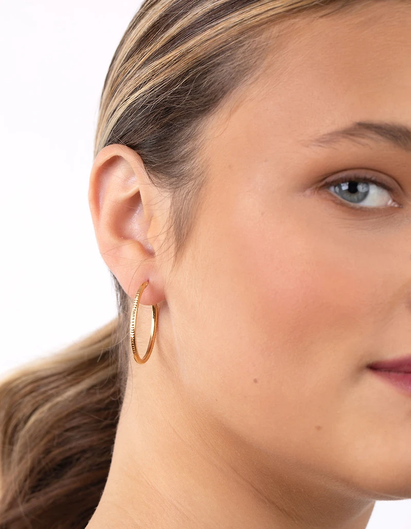 Gold Plated Sterling Silver 30mm Diamond Cut Hoop Earrings