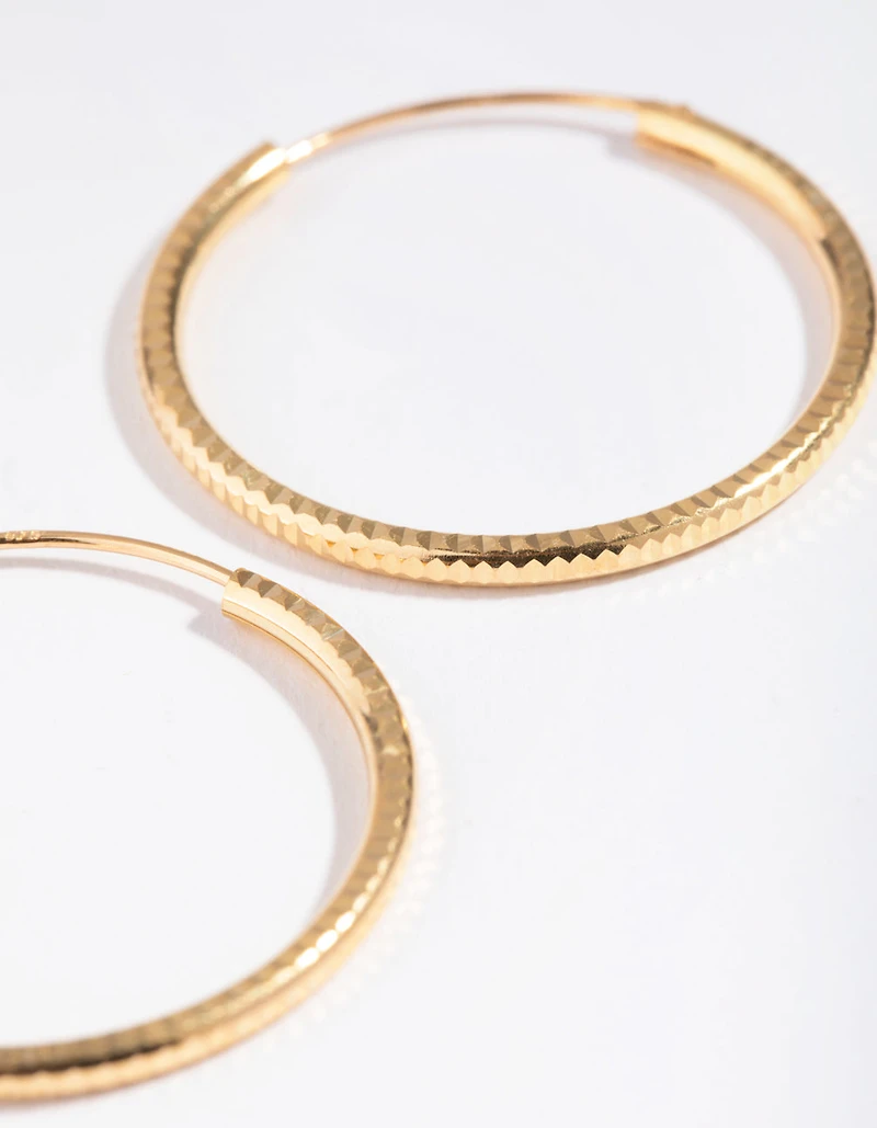 Gold Plated Sterling Silver 30mm Diamond Cut Hoop Earrings