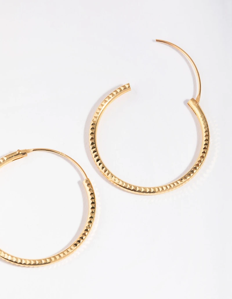 Gold Plated Sterling Silver 30mm Diamond Cut Hoop Earrings