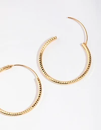 Gold Plated Sterling Silver 30mm Diamond Cut Hoop Earrings