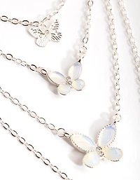 Silver Catseye Butterfly 4-Row Necklace